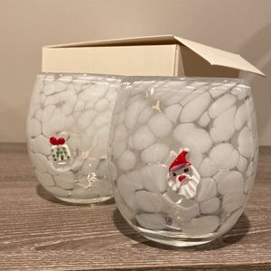 Anthropologie set of stemless wine glasses. Christmas Snow Flurries Sant…